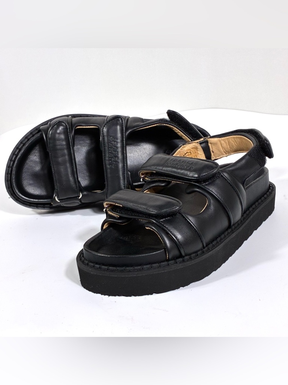 Isabel Marant Madee Platform Leather Sandals Black 41 NEW Flat Summer Designer - Picture 8 of 14